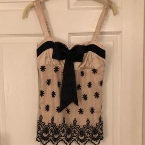 Bebe Pale pink and black dress top with embroidery